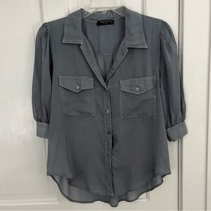 Maven West 100% Cupro Button Up Blouse Shirt Lightweight Casual Size XS Luxury